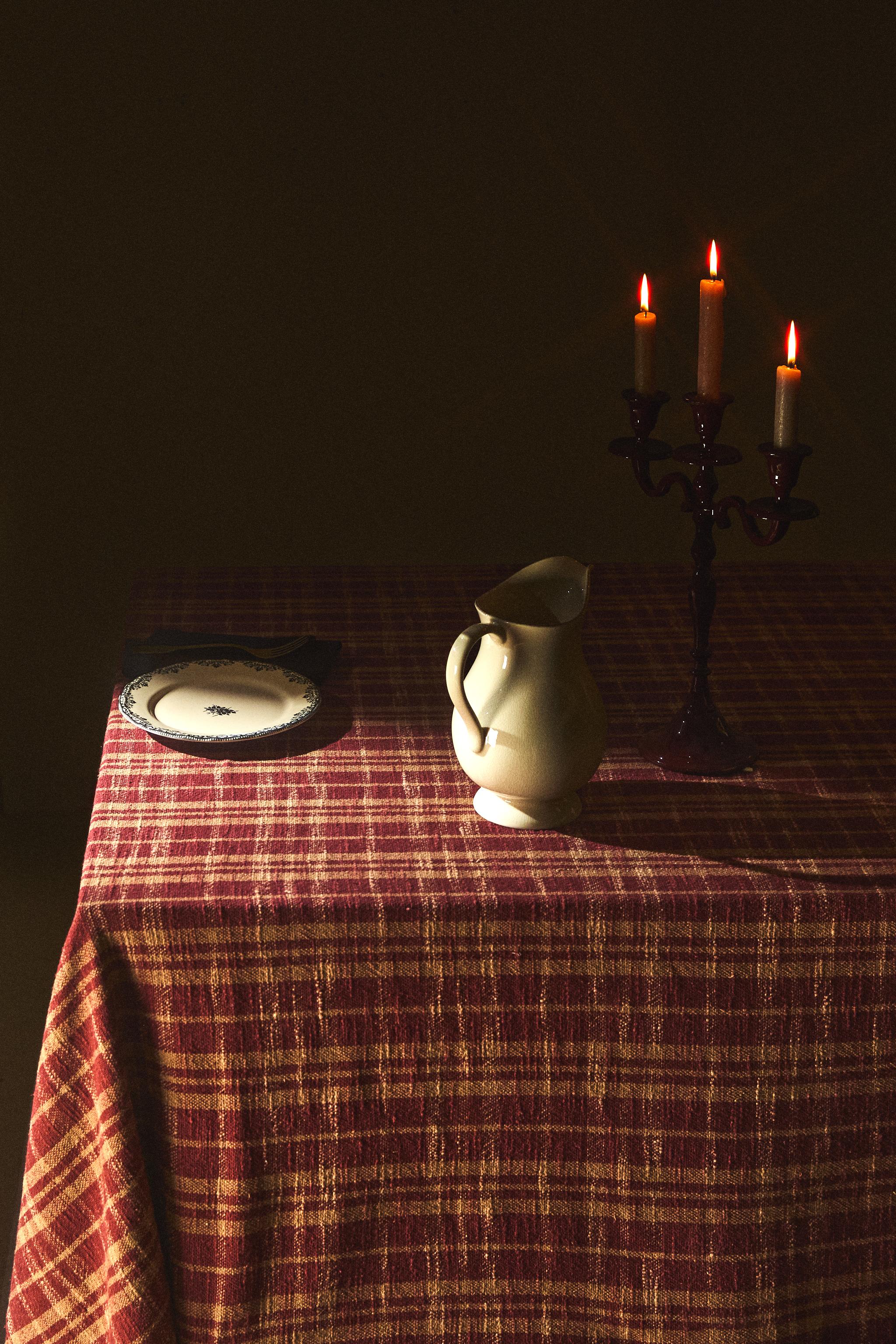CHECK COTTON CHRISTMAS TABLECLOTH WITH FRINGING